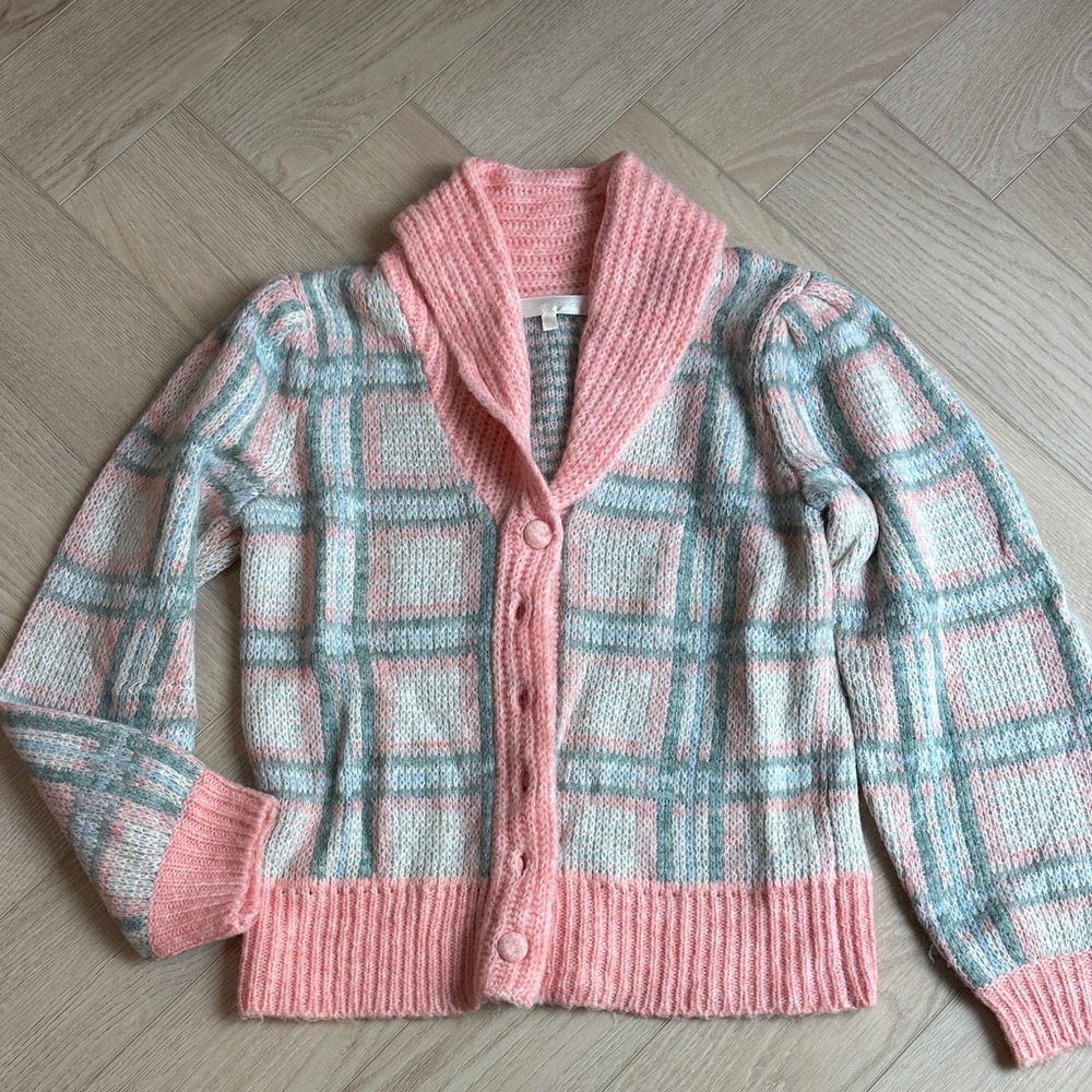 LoveShackFancy Pink Checkered Cardigan